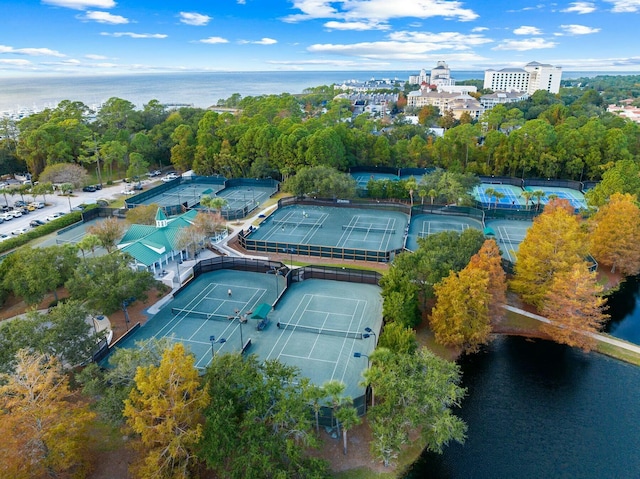 aerial view with a water view