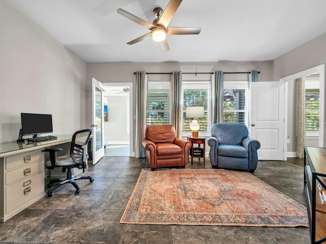 home office featuring ceiling fan