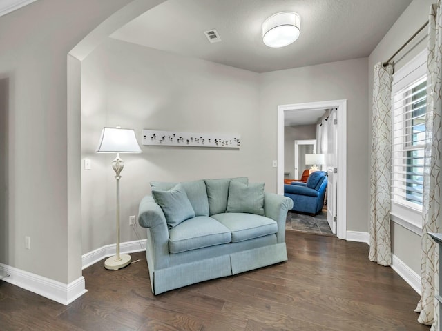 living area featuring dark hardwood / wood-style flooring and plenty of natural light