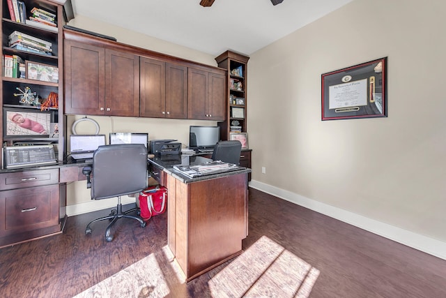 office featuring ceiling fan and dark hardwood / wood-style floors