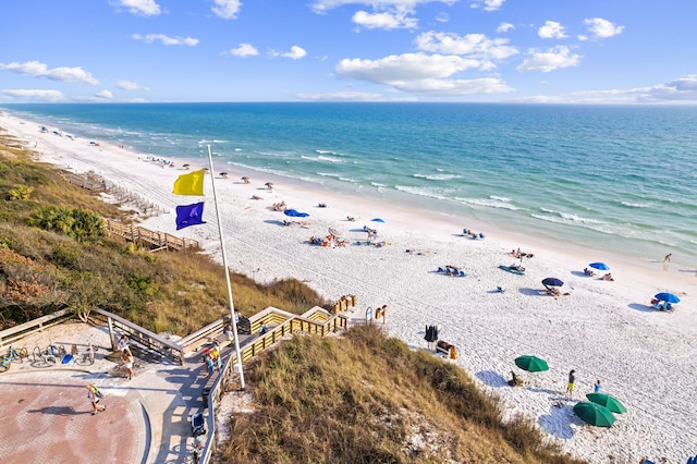 property view of water featuring a beach view