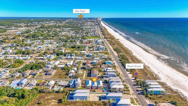 aerial view with a beach view and a water view