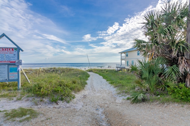 property view of water featuring a view of the beach