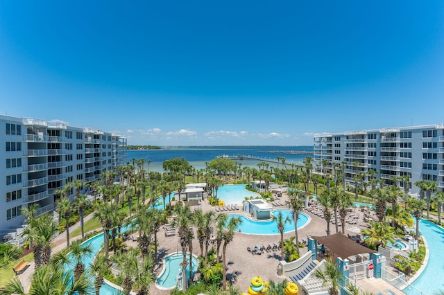 bird's eye view featuring a water view