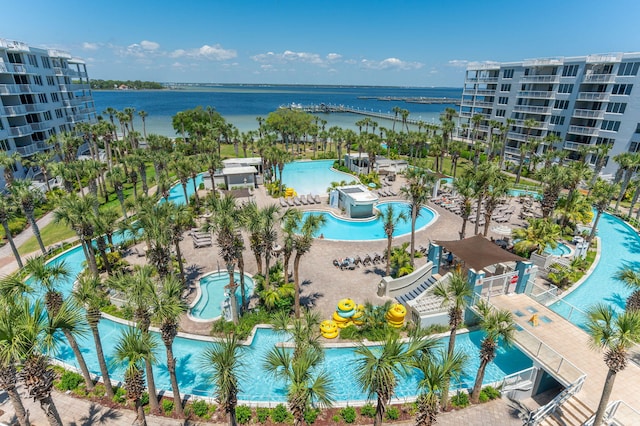 bird's eye view featuring a water view