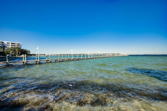 view of dock with a water view