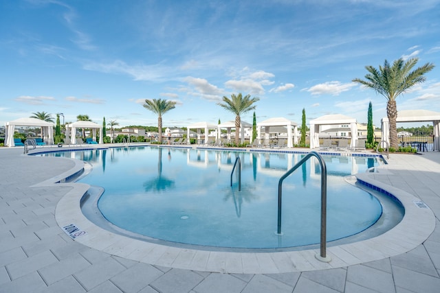 view of swimming pool featuring a patio area