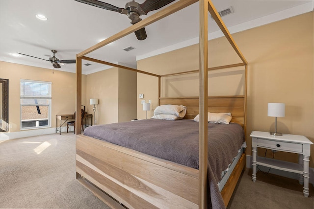 bedroom featuring carpet flooring and ceiling fan