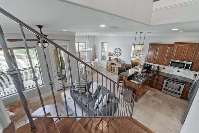 1900 Baytowne Loop, Miramar Beach, FL 32550 - stairs featuring plenty of natural light, recessed lighting, ornamental molding, and baseboards