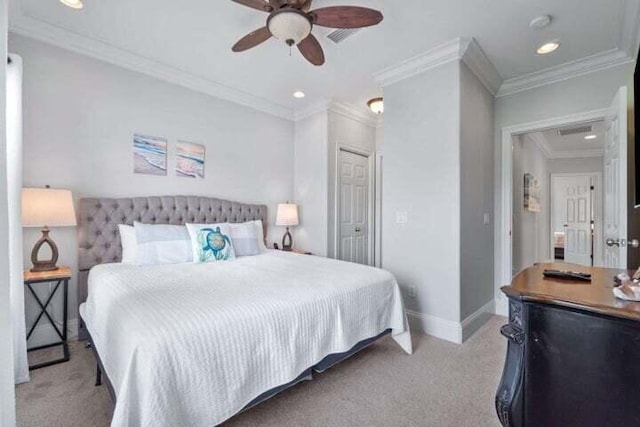 1900 Baytowne Loop, Miramar Beach, FL 32550 - bedroom with light colored carpet, baseboards, a closet, recessed lighting, and a ceiling fan