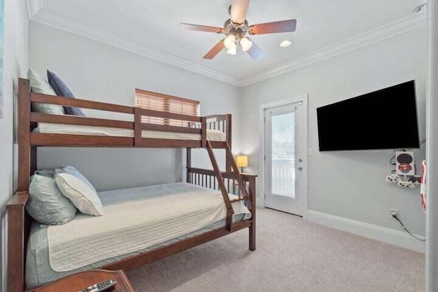 1900 Baytowne Loop, Miramar Beach, FL 32550 - carpeted bedroom featuring crown molding, baseboards, and ceiling fan