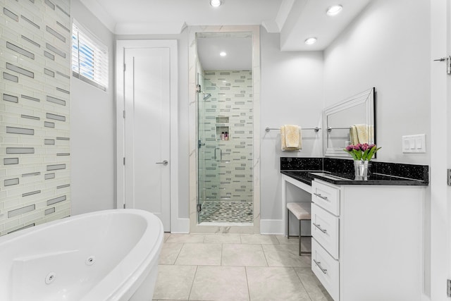 bathroom featuring tile patterned floors and independent shower and bath