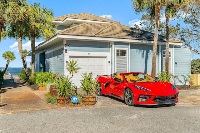 exterior space with a garage