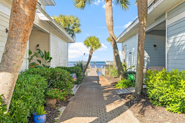 view of patio / terrace with a water view