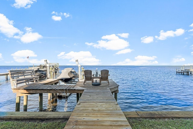 dock area featuring a water view