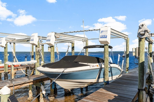 dock area featuring a water view