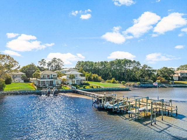 view of dock with a water view