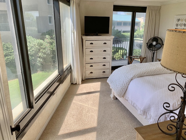 carpeted bedroom with access to outside