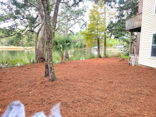 view of yard featuring a water view