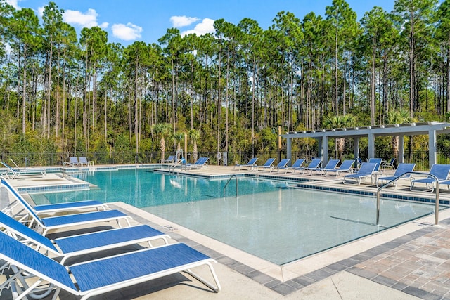 view of pool featuring a patio