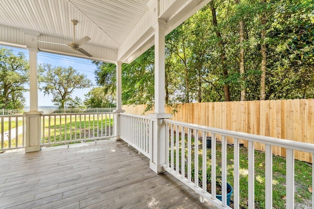 14138 State Highway 20, Niceville, FL 32578 - wooden deck featuring a fenced backyard and ceiling fan