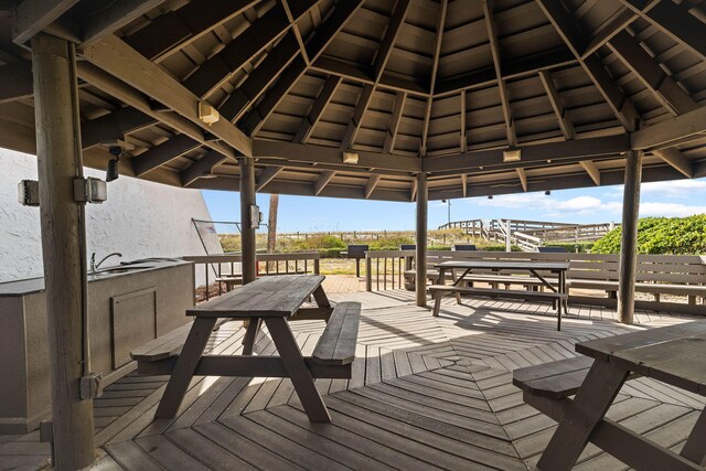 wooden deck with a gazebo