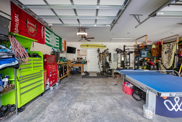 garage featuring a workshop area