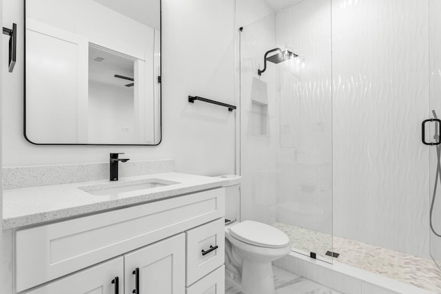 bathroom with vanity, toilet, and walk in shower