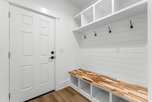 mudroom featuring wood-type flooring