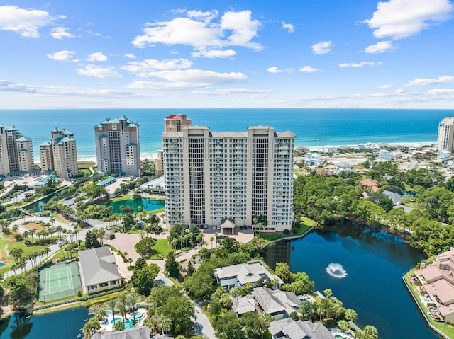 aerial view with a water view