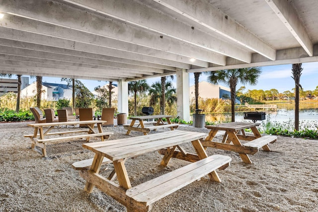 view of patio / terrace featuring a water view