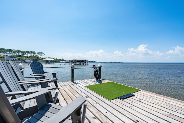 dock area with a water view