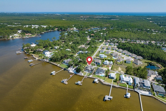 bird's eye view featuring a water view