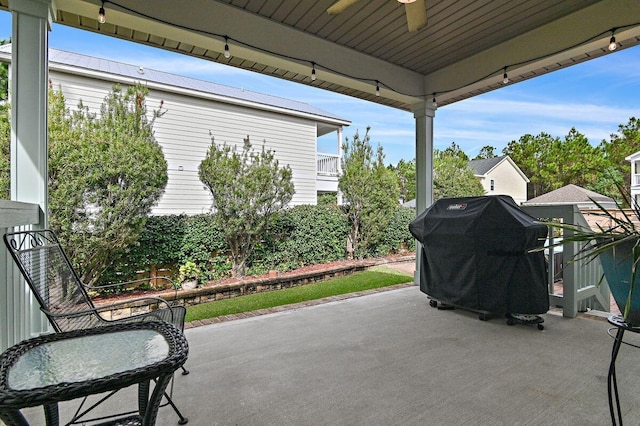 view of patio featuring grilling area and ceiling fan