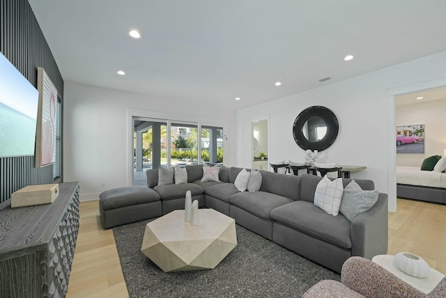 living room with light hardwood / wood-style floors