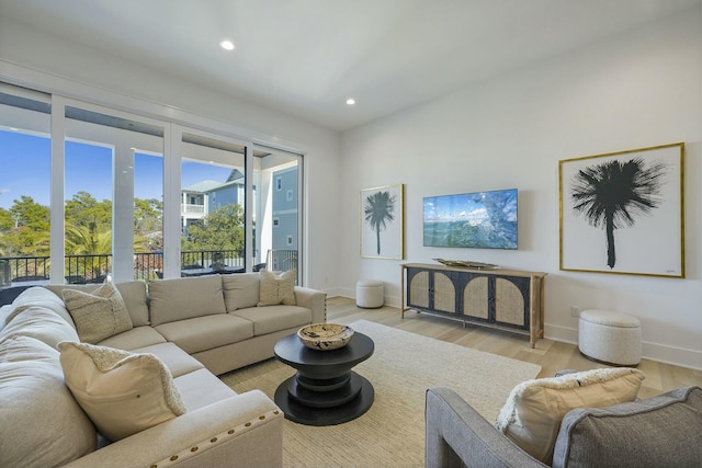 living room featuring light wood-type flooring