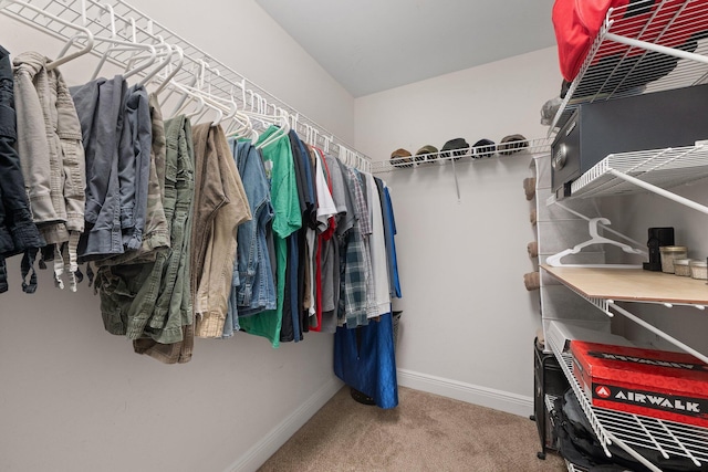 walk in closet featuring carpet flooring