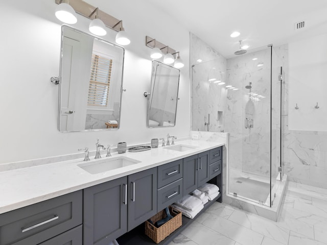 bathroom with vanity and walk in shower