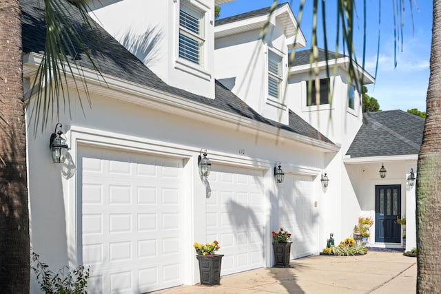 exterior space with a garage