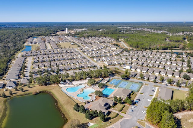 aerial view with a water view