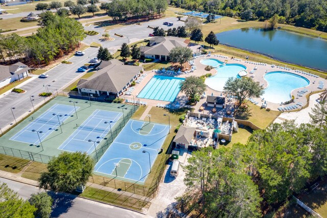 bird's eye view featuring a water view