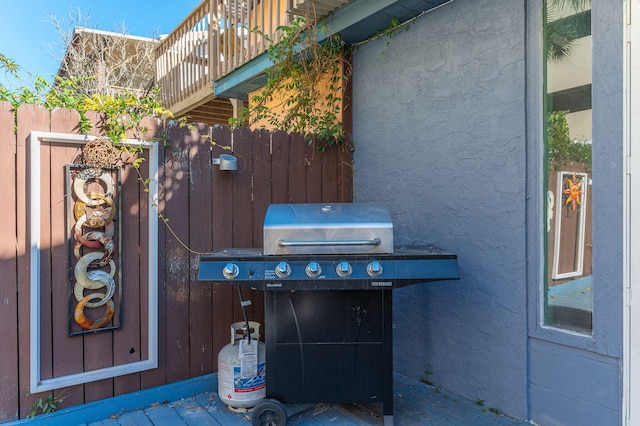 view of patio featuring a grill