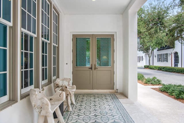 doorway to property featuring french doors