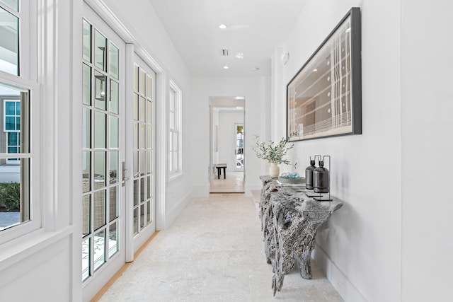 hallway featuring french doors