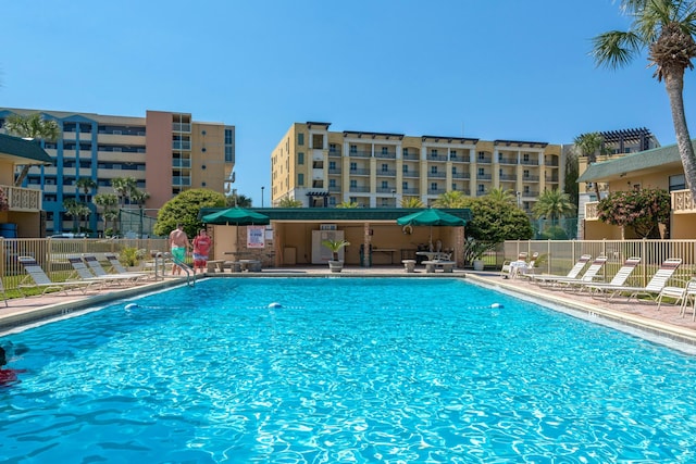 view of pool featuring a patio