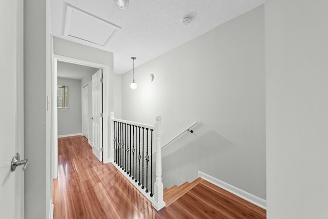 hallway featuring hardwood / wood-style floors and a textured ceiling