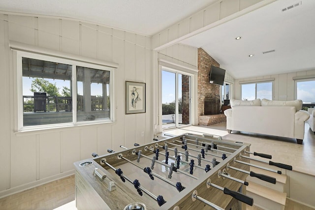 interior space featuring a fireplace and a textured ceiling