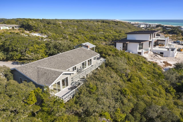 aerial view featuring a water view