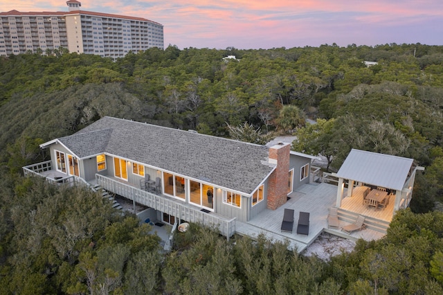 view of aerial view at dusk