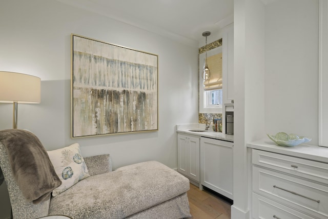 sitting room featuring sink and hardwood / wood-style flooring